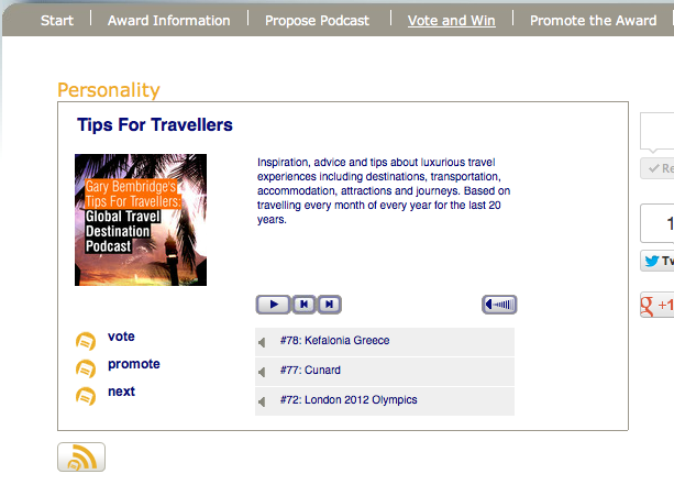 European Podcast Awards Tips for Travellers Podcast Voting Page
