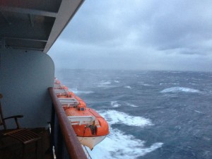 Cunard Queen Mary 2 in stormy seas in the Atlantic