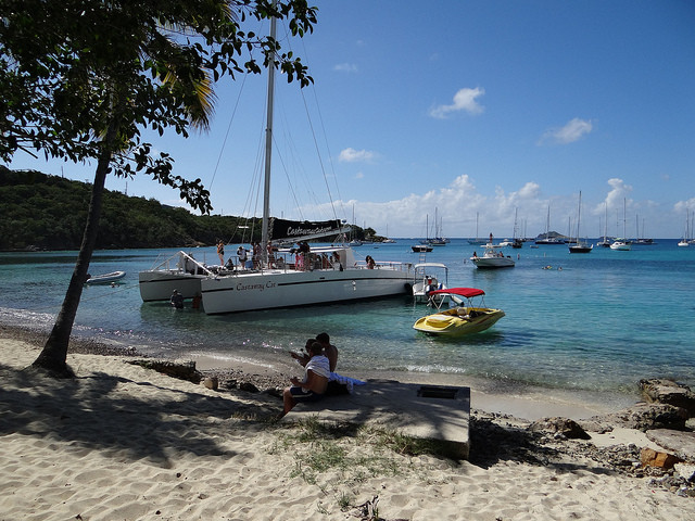 Catamaran on Honeymoon Beach St. Thomas Caribbean