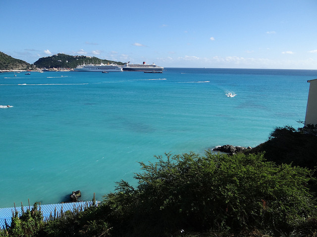 Queen Mary 2 and other cruise ships docked in St Maarten Caribbean