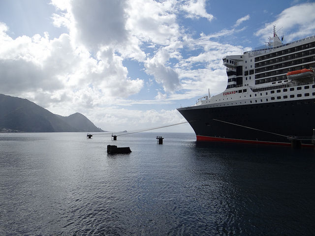 Queen Mary 2 docked in Roseau Dominica Caribbean