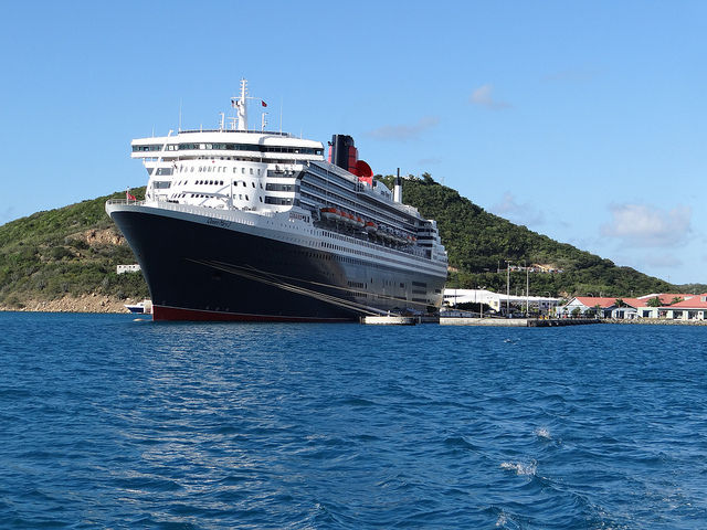 Queen Mary 2 docked in St. Thomas Caribbean