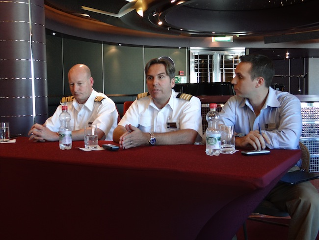 Captain Bas van Dreumel, Marco Van Belleghem (Hotel Director) and Dave Shea (Cruise Director) on Holland America Nieuw Amsterdam