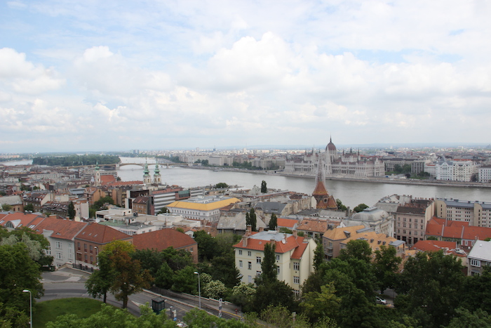 Budapest seen from Castle Hill area looking across to the Pest side and Houses of Parliament