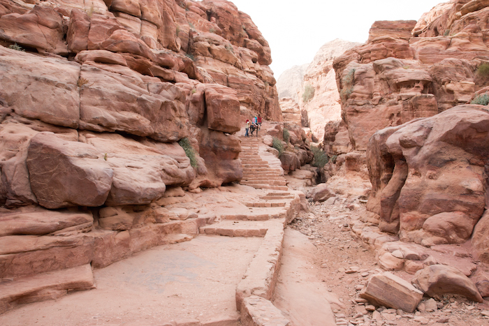 Climbing up by donkey to the Monastery Petra Jordan