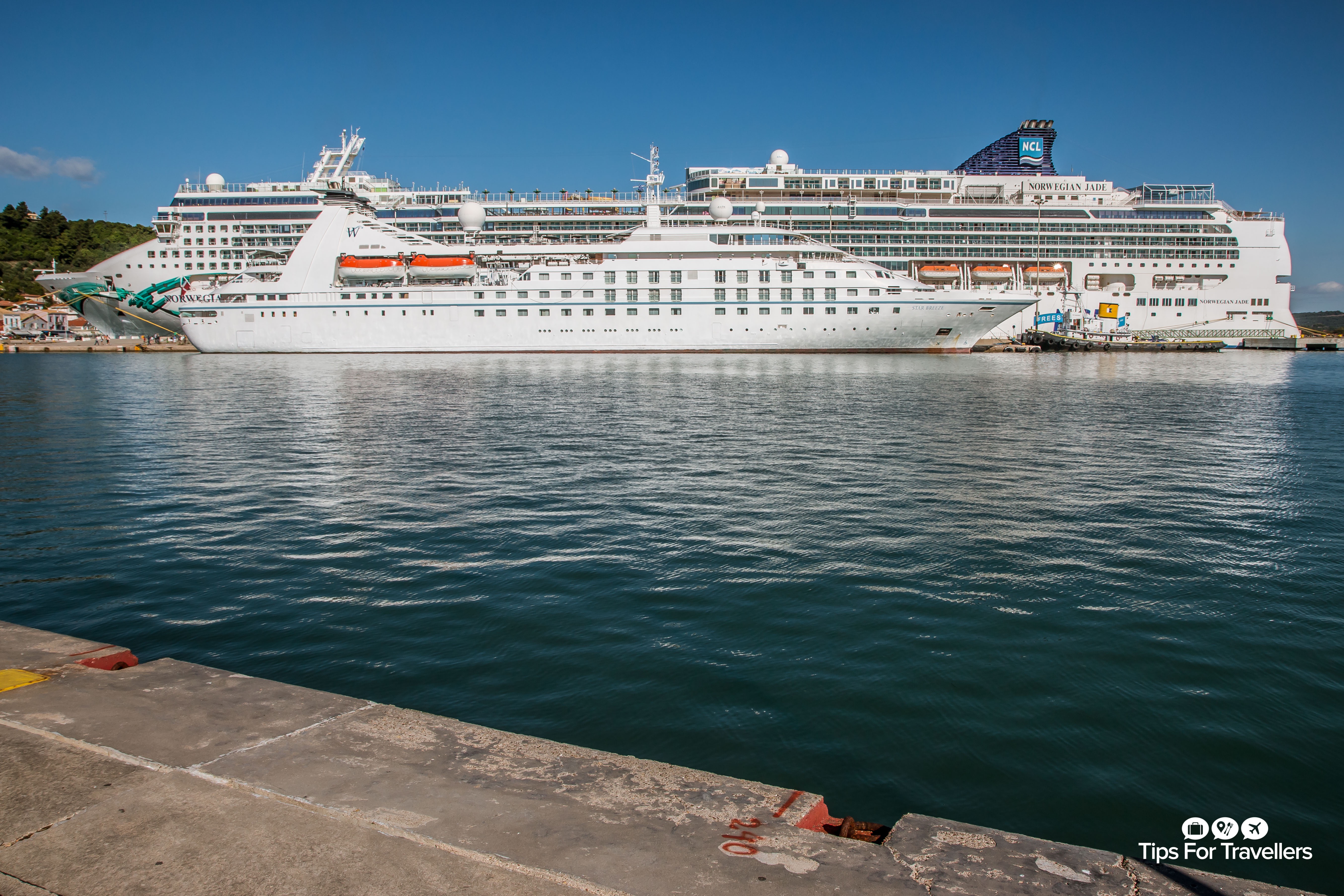 Windstar Star Breeze docked next to Norwegian Jade